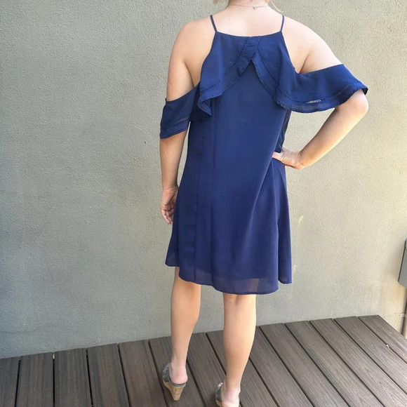 NORDSTROM Dee Elly Shoulder Detail Swing A Line Dress Navy - size Large - Picture 11 of 12